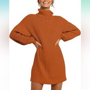 ANRABESS Women Turtleneck Long Lantern Sleeve Casual Loose Oversized Sweater